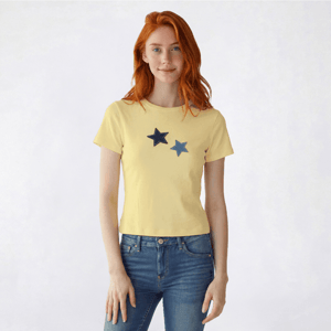 Juniors No Comment Star Denim Applique Baby Tee - Star